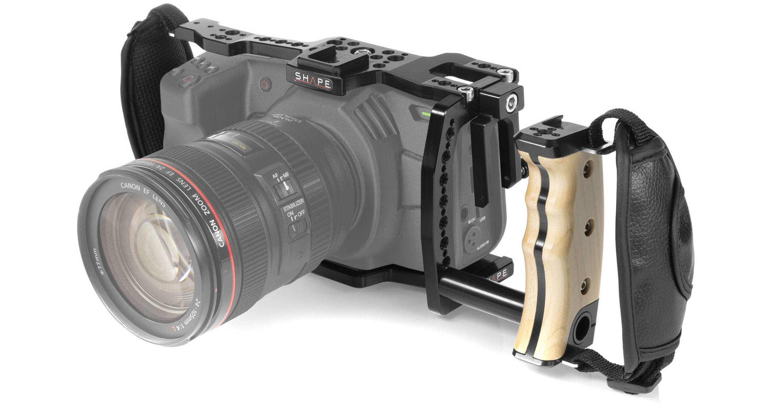 Shape Blackmagic Handheld Cage Front View – Camera Rig Accessories Front view of Shape Blackmagic handheld cage for professional cameras